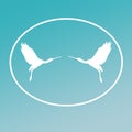 Logo Banner Image Flying Bird Spoonbill Pair in Oval Shape on Turquoise  Background Royalty Free Stock Photo
