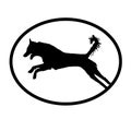 Logo Banner Image Jumping Dog in Oval Shape on White Background