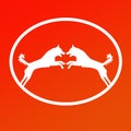 Logo Banner Image Jumping Dog Pair in Oval Shape on Orange Red Background