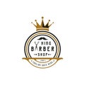 Retro Vintage Style for King Barber Shop Logo Design. With crown, moustache, and scissors icons Royalty Free Stock Photo