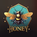 Logo bee sitting on honeycomb, colorful modern vector illustration Royalty Free Stock Photo