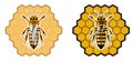 Logo of a beekeeper, apiary, honey or bee products company. Bee honeycombs with flowing trickles of honey. Sign, label. Symbolizes