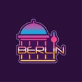 Logo with Berlin abstract cathedral in gradient color. Vector typography design of european capital city. Famous