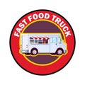 The logo or billboard of a fast food truck in a red circle Royalty Free Stock Photo