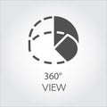 Logo in black flat style of panorama full 360 degrees view. Three hundred and sixty degrees rotation abstract pictogram