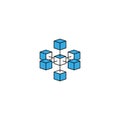 Logo blockchain technology connected isometric geometric cubes blocks shape line icon. Cryptocurrency data icon design. Innovation Royalty Free Stock Photo