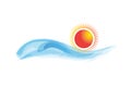 Logo blue watercolor waves and sun Royalty Free Stock Photo