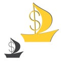 Logo of a boat with a sail and a dollar Royalty Free Stock Photo