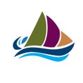 Logo boat and waves icon vector image Royalty Free Stock Photo