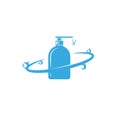 Logo bottle of liquid soap with bubbles of foam around, a personal hygiene product, a means of protection against viruses and