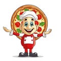 Logo Brand Pizza Design Fast food Mascot Template, icon, cartoon style, on white background. Smiling chef and pizza Royalty Free Stock Photo