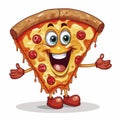 Logo Brand Pizza Design Fast food Mascot Template, icon, cartoon style, on white background. Smiling slice of pizza with Sausage Royalty Free Stock Photo