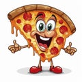 Logo Brand Pizza Design Fast food Mascot Template, icon, cartoon style, on white background. Smiling slice of pizza with Sausage Royalty Free Stock Photo