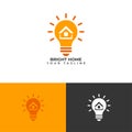 Logo Bright Home .Orange Light Bulb Icon Featuring a House for Bright Home Concepts Royalty Free Stock Photo