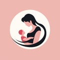 Logo, brunette mother and baby, minimalist style, flat illustration in pink and black colours