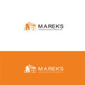 Logo Builiding with geometry and letter M , orange colour , ilustration letter M logo, business logo design
