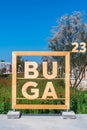 The logo of the Bundesgartenschau (abbr. BUGA), a federal horticulture show in Mannheim, Germany