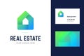 Logo and business card template for real estate, house rental services.