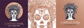 Logo in Calavera style. Dia de los muertos, Day of the dead is a Mexican holiday. Girl with flowers in her hair and Woman with Royalty Free Stock Photo