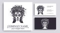 Logo in Calavera style. Dia de los muertos, Day of the dead is a Mexican holiday. Girl with flowers in her hair and Woman with Royalty Free Stock Photo