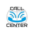 Logo Call Center, looks like smile. Blue old phone handset