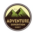 Logo for Camping Mountain Adventure, Emblems, and Badges. Camp in Forest Vector Circle Illustration Template
