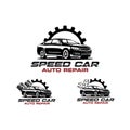 Modern speed car auto repair with gear logo vector Royalty Free Stock Photo