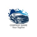 Eco Carwash or green carwashing logo isolated on white background. Vector emblem for car cleaning services Royalty Free Stock Photo