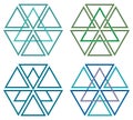 Original geometric logo. Triangles are taken as a basis. Four options. Can be used as icons, avatars, badges, etc. Vector.