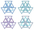 Unique geometric logo. Triangles are taken as a basis. Four options. Can be used as icons, avatars, badges, etc. Vector. Royalty Free Stock Photo