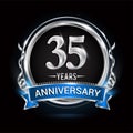 Logo celebrating 35th years anniversary with silver ring and blue ribbon