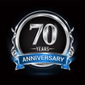 Logo celebrating 70th years anniversary with silver ring and blue ribbon