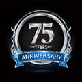 Logo celebrating 75th years anniversary with silver ring and blue ribbon