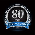 Logo celebrating 80th years anniversary with silver ring and blue ribbon