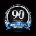 Logo celebrating 90th years anniversary with silver ring and blue ribbon