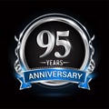 Logo celebrating 95th years anniversary with silver ring and blue ribbon