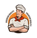 Logo Chef. Funny cook in a hat. Vector illustration