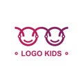 Logo for children. Silhouette of glasses and gay children faces. Flat symbol EPS10.