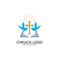 logo church.christian symbol,the bible and the cross of jesus christ-vector