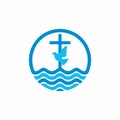 Logo church. Christian symbols. Cross and dove, waves. Jesus - the source of living water Royalty Free Stock Photo