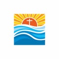 Logo church. Christian symbols. Waves, cross, sun, streams of water alive