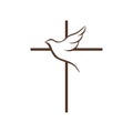 Logo of the church. The cross of Jesus Christ and the flying dove is a symbol of the Holy Spirit. Royalty Free Stock Photo