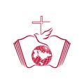 Logo of the church and ministry. The open bible, the cross of Jesus Christ and the dove are a symbol of the Holy Spirit. Royalty Free Stock Photo