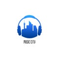 Logo of city skyline and headphone around it Royalty Free Stock Photo