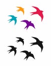 Logo colorful birds swallows silhouette flying. Vector illustration