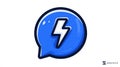 Blue speech bubble with a white lightning bolt. Concept of quick message, alert, speed, energy. Royalty Free Stock Photo