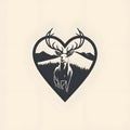 Logo concept deer, fallow deer in black heart white background. Heart as a symbol of affection and Royalty Free Stock Photo
