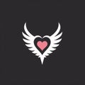 Logo concept. White heart with wings in the center of a tiny red dark background. Heart as a symbol oection and love Royalty Free Stock Photo