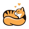 The cat curled into a ball and sleeps, a logo with a pet Royalty Free Stock Photo