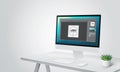 Logo creation software interface on modern computer screen display